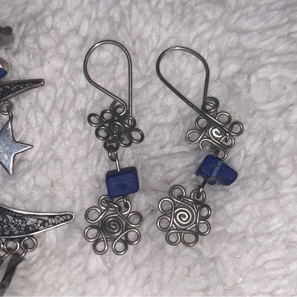 Blue Stone and Silverplated Two set of earings Filigree - Picture 3 of 6